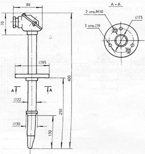 Рис.1. Габаритные и присоединительные размеры преобразователя ТХК-2888