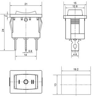 Рис.2. Габаритный чертеж переключателя клавишного KCD1-2-103